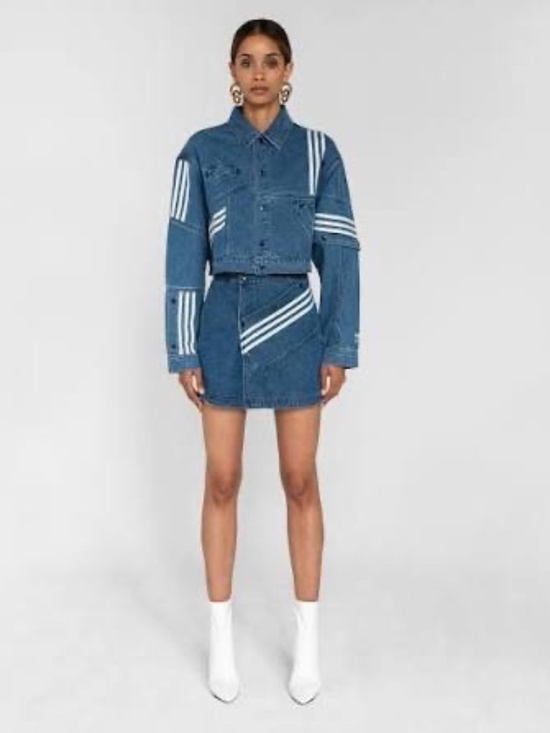 adidas Jackets & Blazers - adidas Blue Denim Jacket with skirt with White Stripe Accents